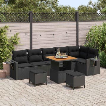 vidaXL Tuinbankenset 11 st Zwart poly rattan, Verzenden, Nieuw, Rotan, Meer dan 8 zitplaatsen