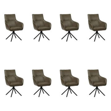 Set van 8 Leren draaibare eetkamerstoelen Fancy - Granada, Ophalen of Verzenden, Nieuw, Leer