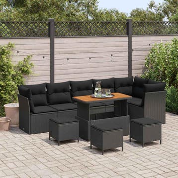 vidaXL Tuinbankenset 10 st Zwart poly rattan, Verzenden, Nieuw, Rotan, Meer dan 8 zitplaatsen