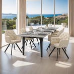 Fluwelen draaistoel Lucia, gestoffeerd - crème, Set van 6, Verzenden, Nieuw