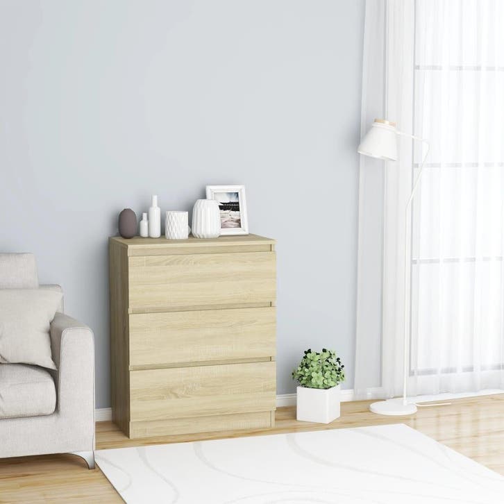 vidaXL Dressoir 60x35x76 cm bewerkt hout sonoma eikenkleurig, Huis en Inrichting, Kasten | Dressoirs, 25 tot 50 cm, Nieuw, 50 tot 100 cm