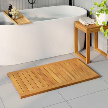 vidaXL Badmat Effen Bruin 100 x 55 cm Massief Acaciahout, Verzenden, Nieuw, Bruin