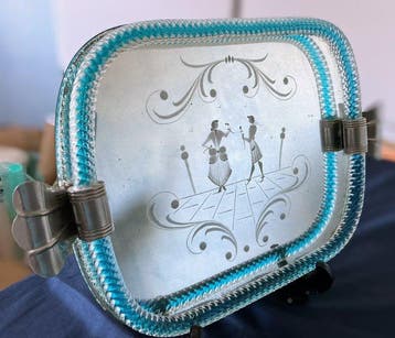 Dienblad - Glas, Hout, Metaal - Hollywood Regency, Antiek en Kunst