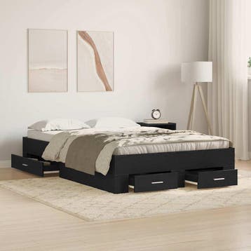 vidaXL Bedframe met lade Zwart Eiken 120 x 190 cm Bewerkt, Verzenden, Nieuw, Zwart, Hout