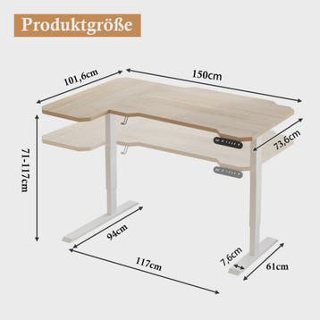 Elektrisch In Hoogte Verstelbaar L-Bureau 150cm - Sta-Buro m, Tuin en Terras, Verzenden, Nieuw