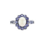 Vintage entourage ring met opaal en tanzaniet 10 krt, Ophalen of Verzenden, Nieuw