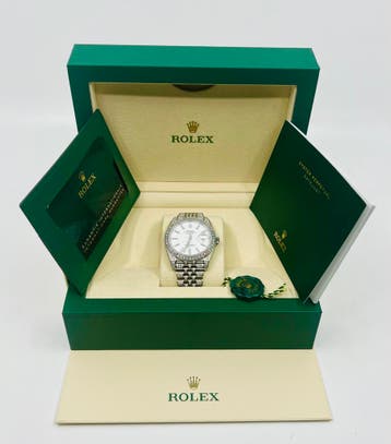Rolex Datejust 41 - White Dial -126300 - Iced Out - Diamonds, Staal, Polshorloge, Nieuw, Rolex