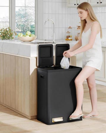 Prullenbak - Afvalbak - Vuilnisbak - 60 Liter - Zwart - Hzua, Huis en Inrichting, Woonaccessoires | Prullenbakken, Verzenden, Zo goed als nieuw