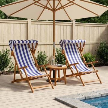 vidaXL Ligstoel 2 pcs 3 Positie massief eucalyptushout Blauw, Verzenden, Nieuw