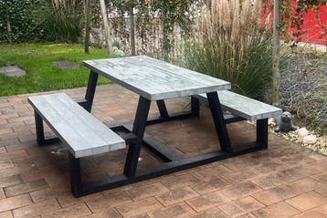 Rockwood® Picknicktafel Larix - Zwaar Kunststof - Mineral, Ophalen of Verzenden, Nieuw, Rechthoekig, Hout