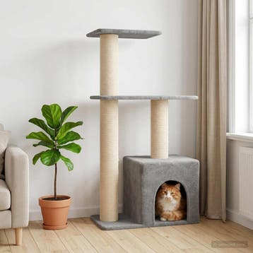 vidaXL Kattenboom met sisal krabpalen Lichtgrijs 133 cm, Dieren en Toebehoren, Verzenden, Nieuw