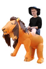 KIMU® Opblaas Kostuum Zittend Op Leeuw Opblaasbaar Pak Leeuw, Carnaval, Nieuw, Overige maten, Ophalen of Verzenden