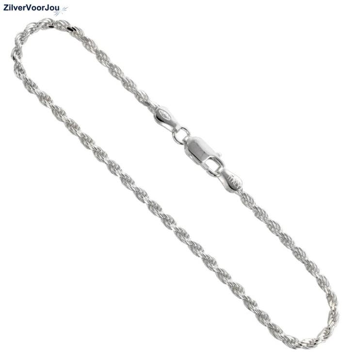Zilveren rope armbandje 3 mm, Sieraden, Tassen en Uiterlijk, Armbanden, Nieuw, Verzenden