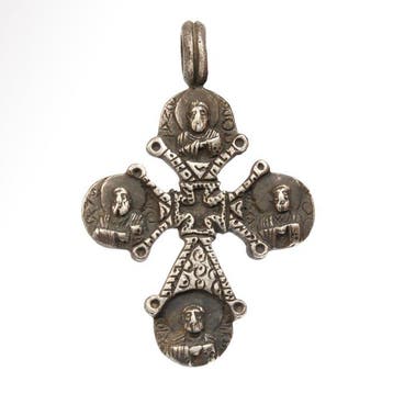 Byzantijns Zilver Kruis met Vier Heiligen