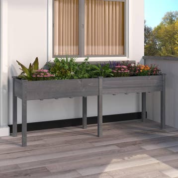 vidaXL Plantenbak met voering 203x53x76 cm massief vurenhout, Tuin en Terras, Bloembakken en Plantenbakken, 100 cm of meer, Verzenden
