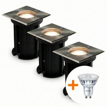 3-Stuks | LED Grondspot GU10 vierkant | Athens | RVS | IP66, Nieuw, Ophalen of Verzenden, Netvoeding, Spots