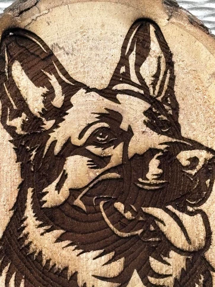 Berken- of eikenhouten schijf met laser gravure, Antiek en Kunst, Kunst | Etsen en Gravures, Verzenden