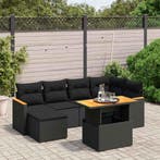 vidaXL 7-delige Loungeset met kussens poly rattan zwart, Verzenden, Nieuw, Loungeset