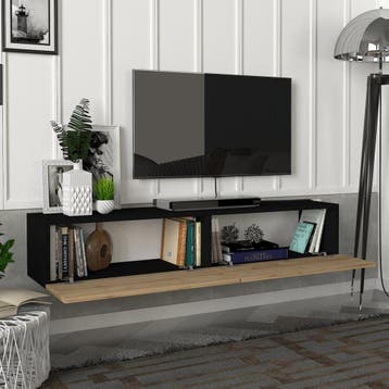 [en.casa] Tv-meubel Toivakka zwevend 135x31x25 cm zwart en e, Verzenden, Nieuw