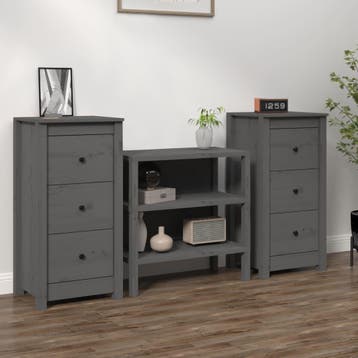 vidaXL Dressoirs 2 st 40x35x80 cm massief grenenhout grijs, Huis en Inrichting, Kasten | Dressoirs, Minder dan 50 cm, Verzenden