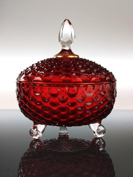 Secoloventesimo - Koekjesdoos - Bubbel - Bladgoud - Rode, Antiek en Kunst, Antiek | Glas en Kristal