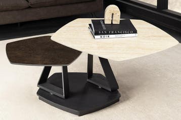 Design salontafel MOVEMENT roest vijfhoekige draaibare, Huis en Inrichting, Tafels | Salontafels, Ophalen of Verzenden, Nieuw