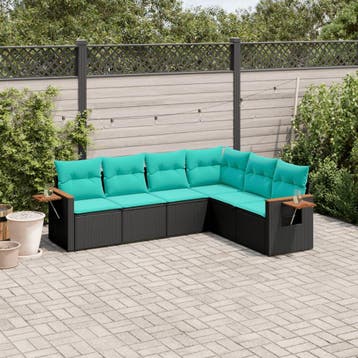 vidaXL 6-delige Loungeset met kussens poly rattan zwart, Verzenden, Nieuw, Loungeset