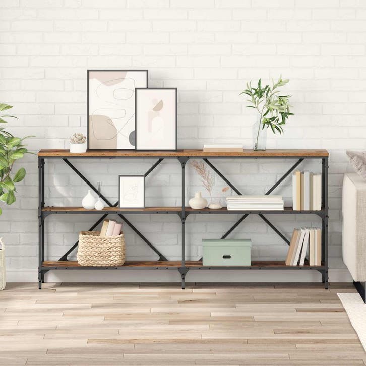 vidaXL Wandtafel met plank Oud Hout 160 x 30 x 75 cm Bewerkt, Huis en Inrichting, Tafels | Bijzettafels, Nieuw, Hout, 60 cm of meer