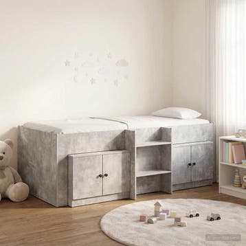 vidaXL Loft Bed Frame met Kast met opslag 3 st Betongrijs, Verzenden, Nieuw, Grijs, Hout