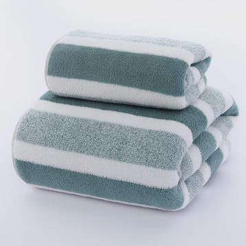 Zachte Gestreepte Handdoek & Badhanddoek Set - Sneldrogend e, Verzenden, Nieuw