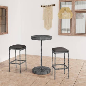 vidaXL 3-delige Tuinbarset met kussens poly rattan grijs, Tuin en Terras, Verzenden, Nieuw, 2 zitplaatsen