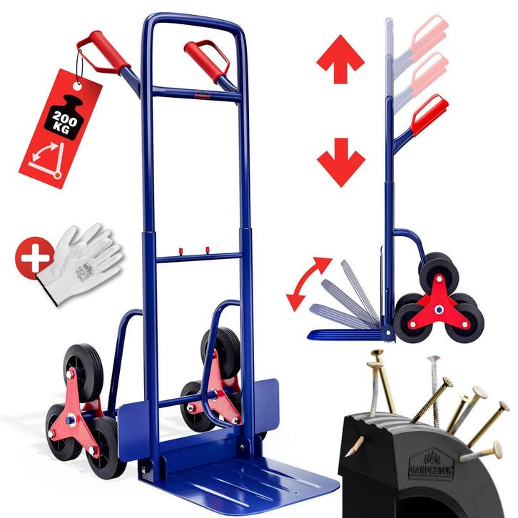 Steekwagen Blauw Rood Staal 65x47x115cm 200kg Trap, Doe-het-zelf en Verbouw, Transportwagens, Nieuw, Verzenden
