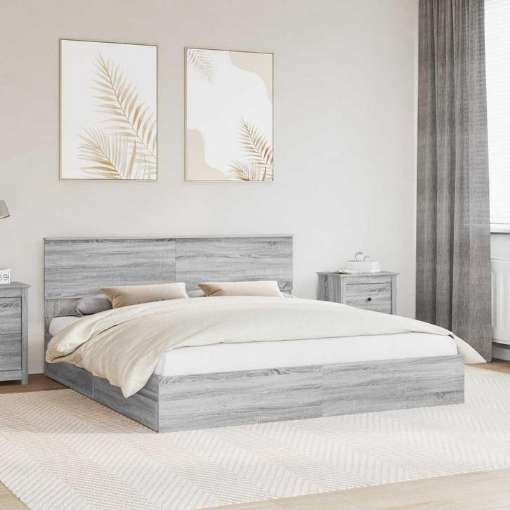 vidaXL Opslag bed met lade Grijs Sonoma 180 x 200 cm Bewerkt, Huis en Inrichting, Slaapkamer | Bedden, Grijs, Nieuw, Hout, Verzenden