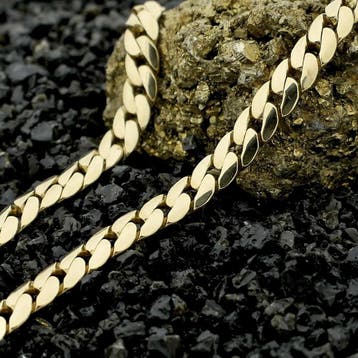 Gouden platte gourmet schakelarmband, Ophalen of Verzenden, Gebruikt, Goud, Goud