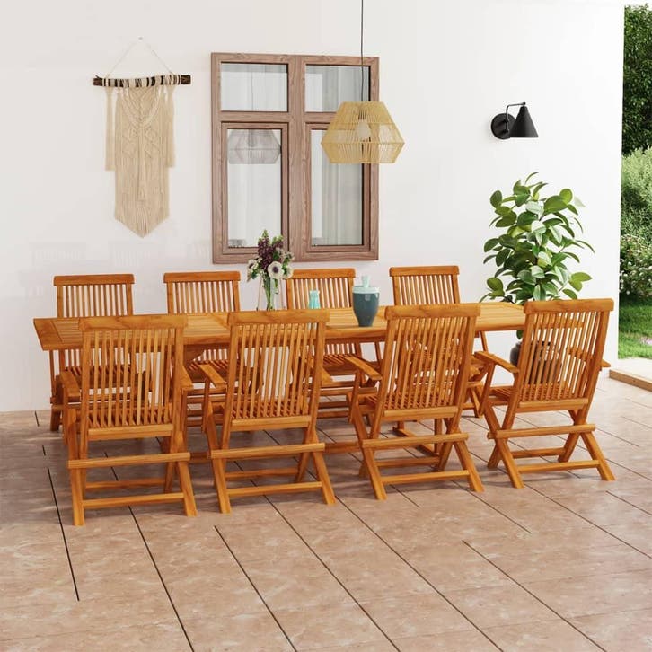 vidaXL 9-delige Tuinset massief teakhout, Tuin en Terras, Tuinsets en Loungesets, Tuinset, Nieuw, 8 zitplaatsen, Hout, Verzenden