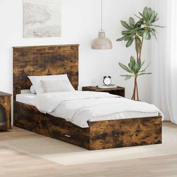 vidaXL Bedframe met lade Gerookt eiken 90 x 190 cm Bewerkt, Eenpersoons, Bruin, Verzenden, Nieuw