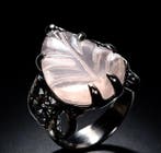 925 zilver - zwart gerhodineerd - rozenkwarts - Ring