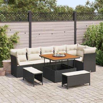 vidaXL Tuinbankenset 9 st Zwart poly rattan, Verzenden, Nieuw, Rotan, Meer dan 8 zitplaatsen