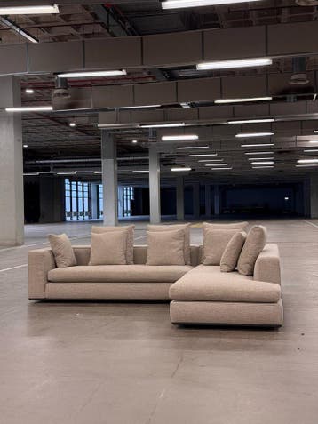 Minotti Powell Hoekbank | Beige | NIEUWSTAAT + Garantie, Overige materialen, Hoekbank, 300 cm of meer, Ophalen of Verzenden