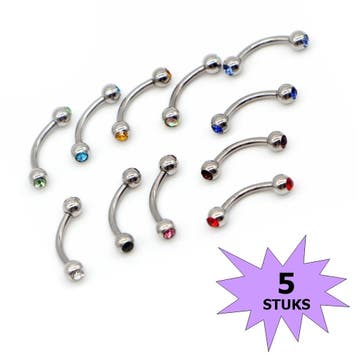 Fako Bijoux - Wenkbrauw Piercing - 3mm - Kristal - 5 Stuks, Verzenden, Nieuw