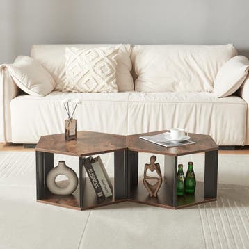 Salontafel Molde set van 2 zwart en walnootkleurig [en.casa], Huis en Inrichting, Tafels | Salontafels, Verzenden, Nieuw