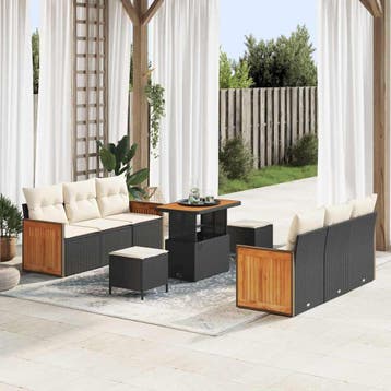 vidaXL Tuinbankenset 11 st 8-Aantal zitplaatsen Zwart en, Tuin en Terras, Verzenden, Nieuw, Meer dan 8 zitplaatsen
