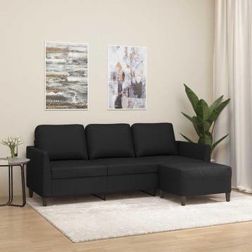 vidaXL Driezitsbank met voetenbank 180 cm kunstleer zwart, Verzenden, Leer, Minder dan 150 cm, Driepersoons