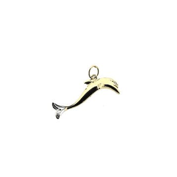 Bicolor gouden hanger van een dolfijn met diamant; 0,005 ct., Sieraden, Tassen en Uiterlijk, Bedels, Ophalen of Verzenden, Gebruikt