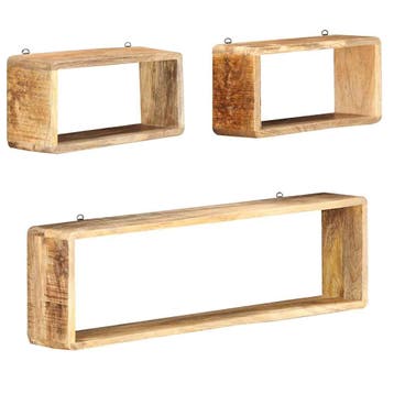 vidaXL 3-delige Wandschappenset kubus massief mangohout, Verzenden, Nieuw