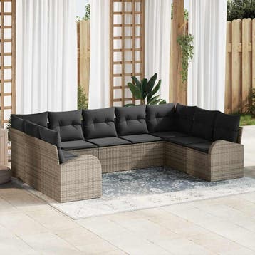 vidaXL Bankstel 9 st 9-zits Grijs poly rattan, Verzenden, Nieuw, Meer dan 8 zitplaatsen