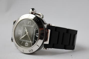 Cartier Pasha Seatimer Horloge + Doos + service factuur, Overige merken, Staal, Staal, Polshorloge