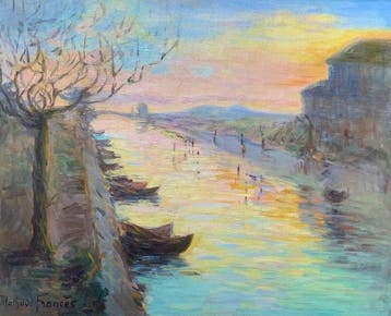 Mathilde Frances (1879-1964) - Coucher de soleil sur la, Antiek en Kunst