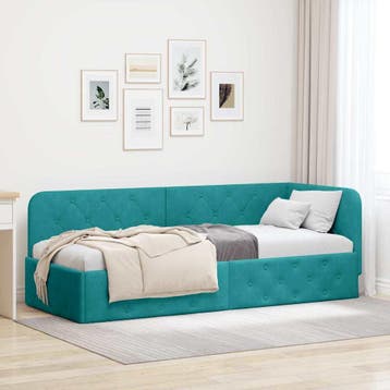 vidaXL Hoekbedframe Turquoise 80 x 200 cm Fluweel, Verzenden, Nieuw, Stof
