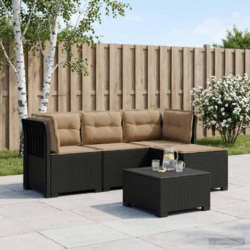 vidaXL 4-Persoons Tuinbank met Kussens Rieten Look PP, Verzenden, Nieuw